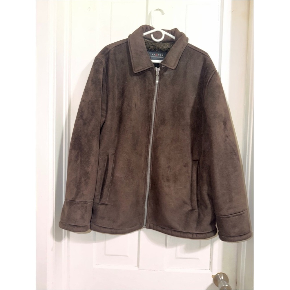 Men's Brown Zip-Front Faux fur Suede Jacket men's size XL